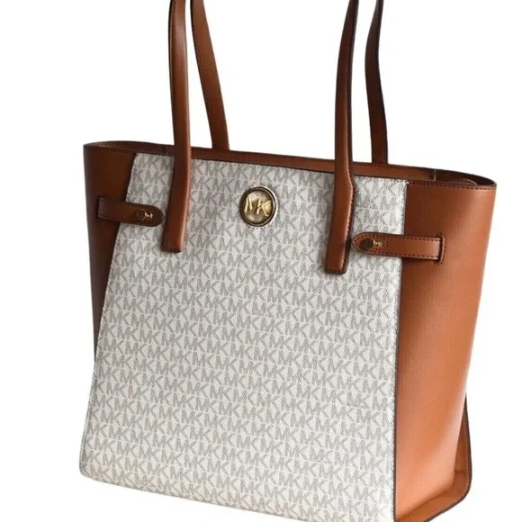 Michael Kors Carmen North South Large Top Zip Tote Vanilla MK Signature - Picture 6 of 7